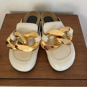 JW Anderson White Gold Chain Mule Clogs